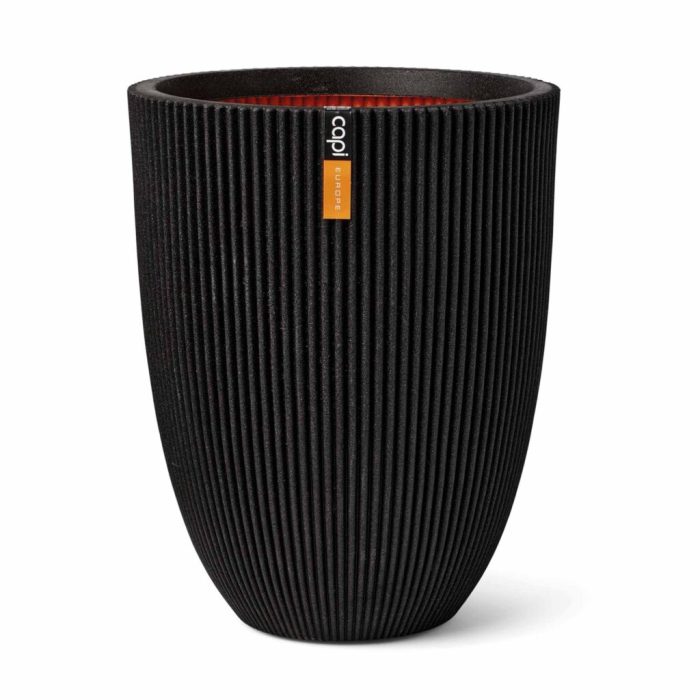 Masca de ghiveci premium eleganta Groove NL, din material compozit, dimensiuni 34x46cm, culoarea negru - imagine 1